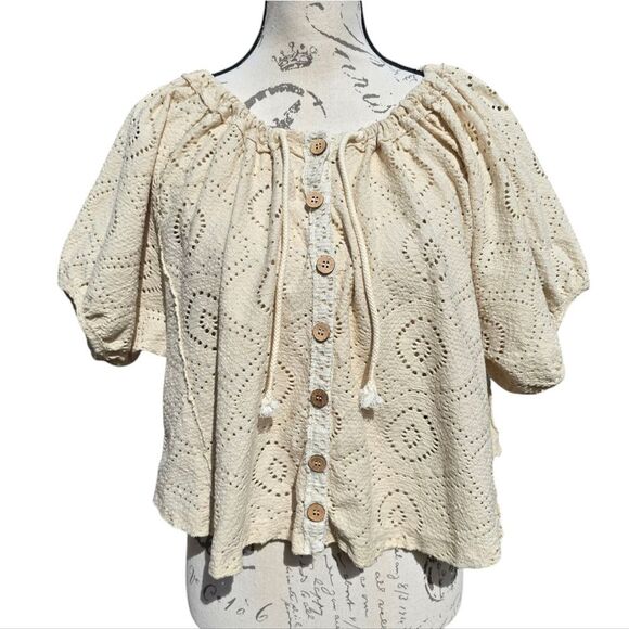 Free People -314 Oversized Lace Top Cream Women's Size XS - Picture 1 of 7